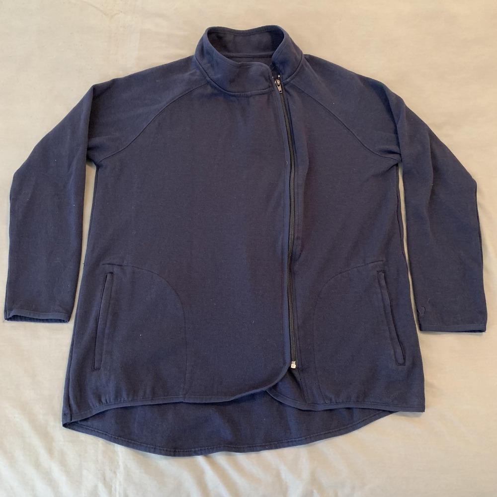 Crush Jacket Womens‎ Medium Navy Blue Asymmetrical Zip High Low Hem Knit